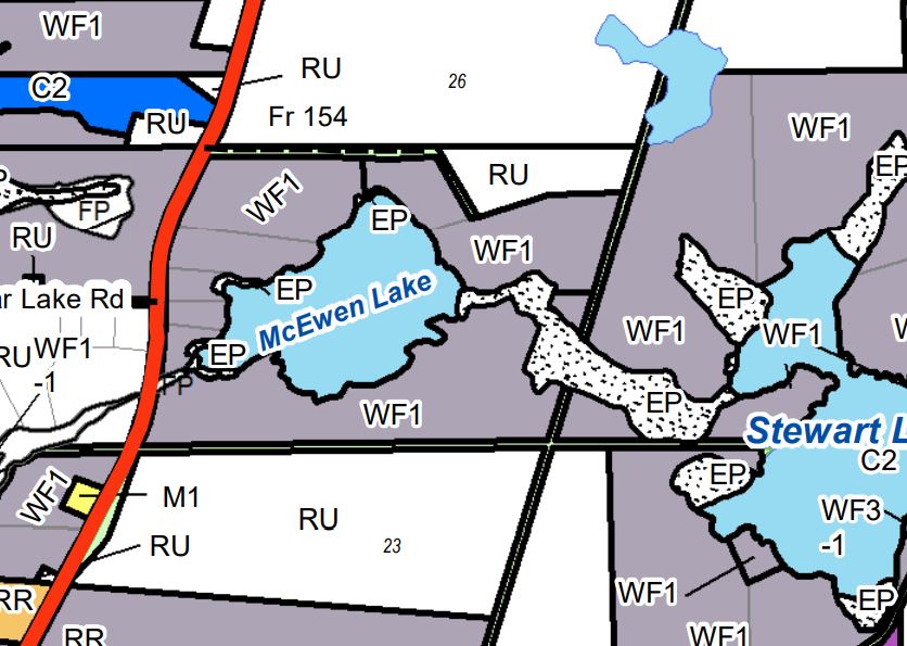 Zoning Map of McEwen Lake in Municipality of McKellar and the District of Parry Sound
